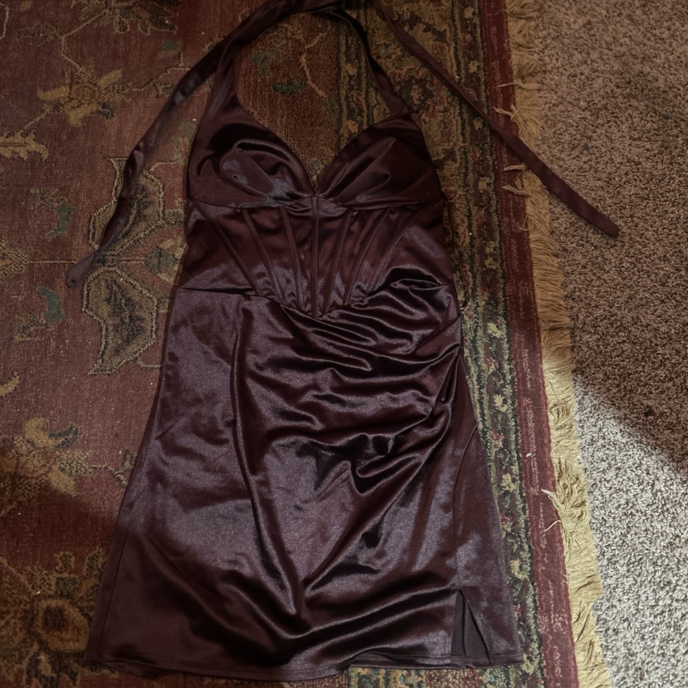 Windsor Backless Satin Dress in Deep Brown